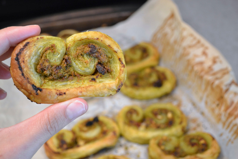 pesto, goat cheese, and sun dried tomato palmiers | things i made today