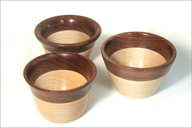 Three Small Maple Walnut Bowls
