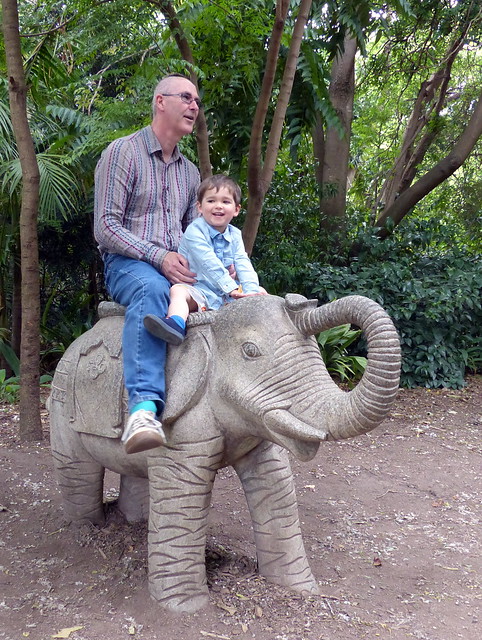 Daddy and Eskil on an elephant