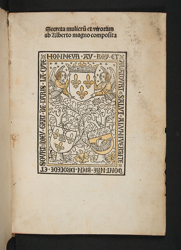 Title-page with woodcut printer’s device in Albertus Magnus [pseudo-]: Secreta mulierum et virorum (cum commento)
