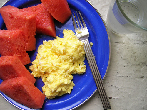 scrambled eggs and watermelon