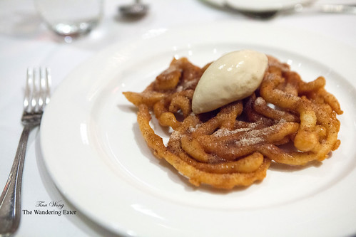 Not on the dessert menu (yet): Masala Chai spiced Funnel Cake with assam tea ice cream and orange scented caramel