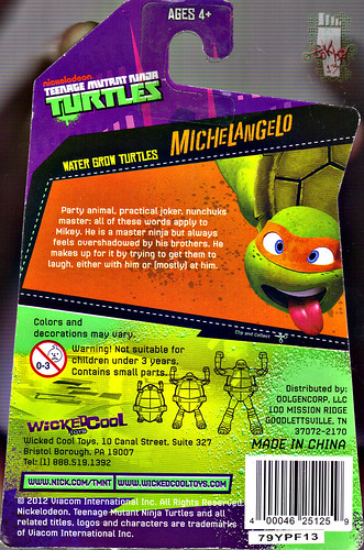 WICKED COOL TOYS :: Nickelodeon TEENAGE MUTANT NINJA TURTLES; 'WATER GROW TURTLES' - MICHELANGELO iv // ..card backer (( 2013 ))