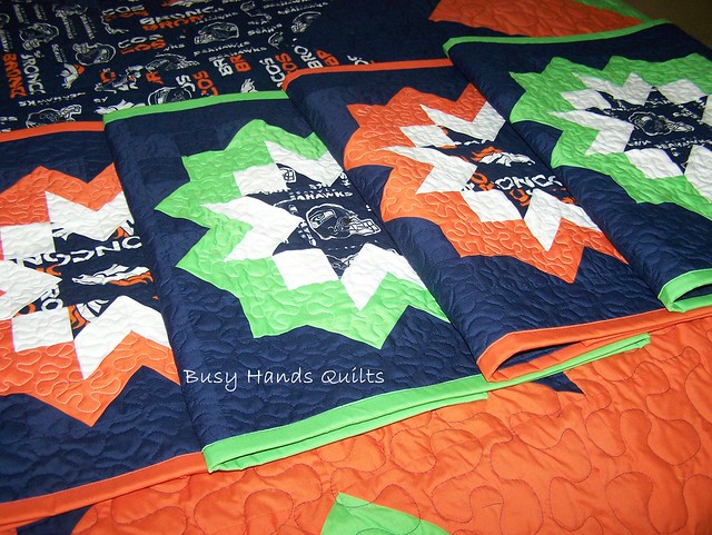 Custom King-Sized Seahawks and Broncos Themed Quilt