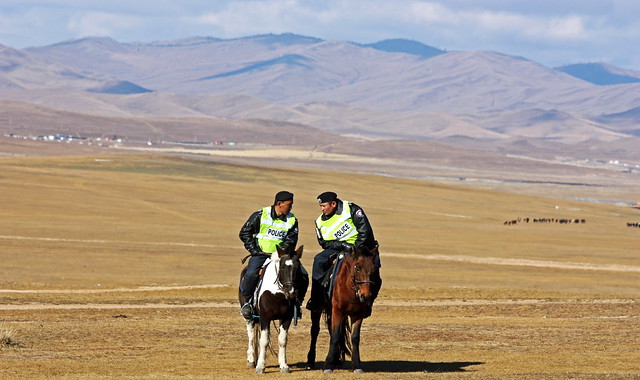 Mongolia: Police officer In the middle of nowhere.