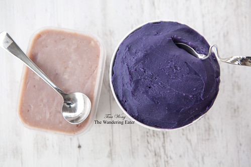 Homemade taro and purple sweet potato pastes