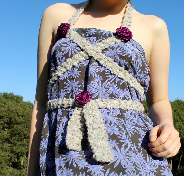diy no-sew halter dress with purple rosettes - OOTD 1/19/2014