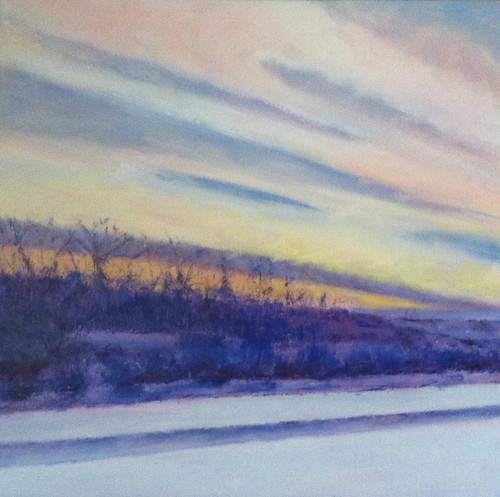 Winter's Drive at Sunset (Oil Bar Painting) by randubnick