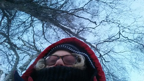 Linda Lane bundled up and fogged in, glasses, hat, coat, South Addition, Anchorage, Alaska by Wonderlane