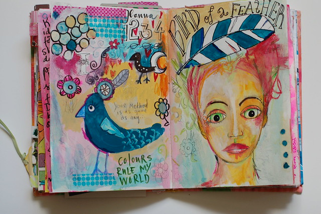 Art Journal spread: Bird and Feather Hat