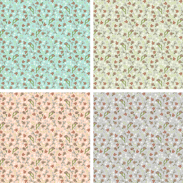scattered flowers textile design 4 colors