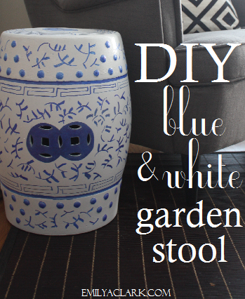 DIY blue and white garden stool
