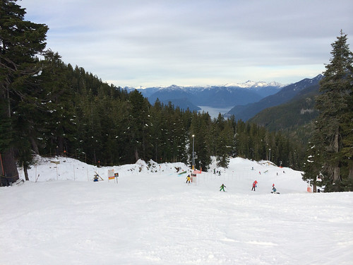 Skiing on Cypress Mountain with Howe Sound in the background (November 24, 2013)
