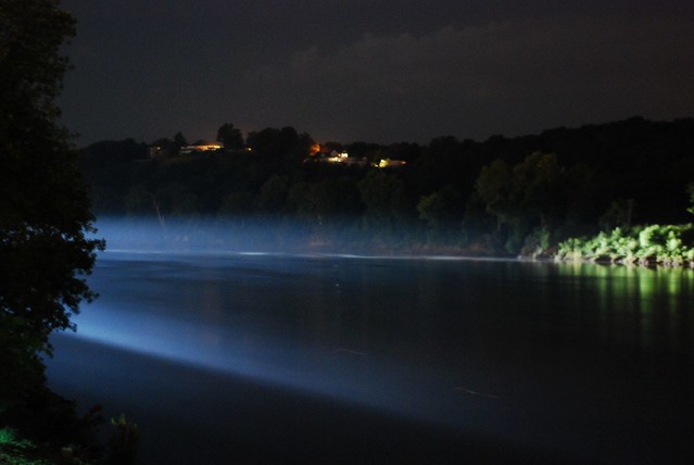 fog light river night