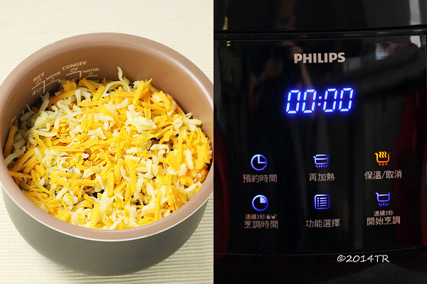 用電子鍋做臘腸花椰菜炊飯、起司蘑菇焗飯、番茄肉醬麵-20140524