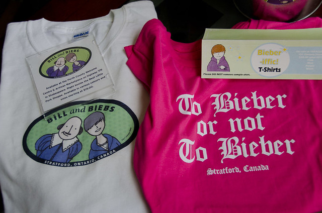Shakespeare and Bieber-themed T-shirts for sale in Stratford, Ontario