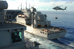 USS George Washington is replenished at sea.