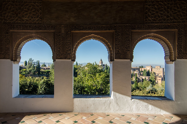 Views of the Alhambra and the city of Granada from the Generalife Gardens.