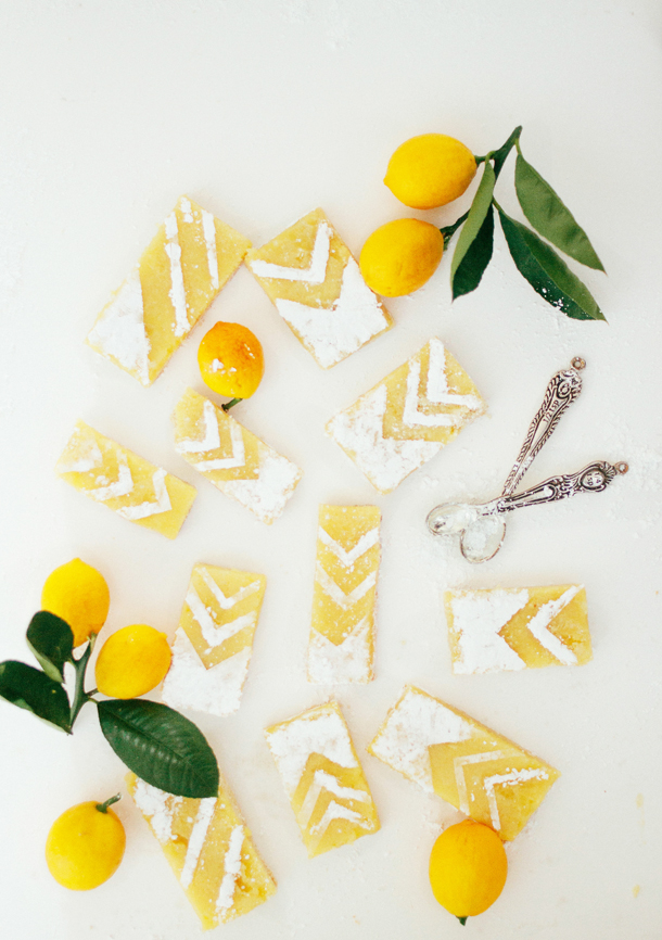 lemon bars recipe, DIY chevron lemon tarts, yellow