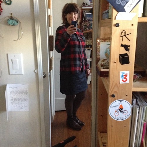Flannel and waxed denim self drafted skirt selfie
