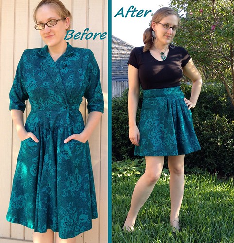 Emerald Wrap Skirt Refashion - Before & After