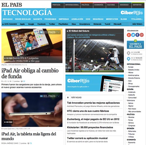 Portada de la sección de Tecnología de El País, 23 de Octubre de 2013