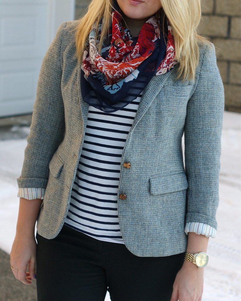 Floral scarf striped shirt