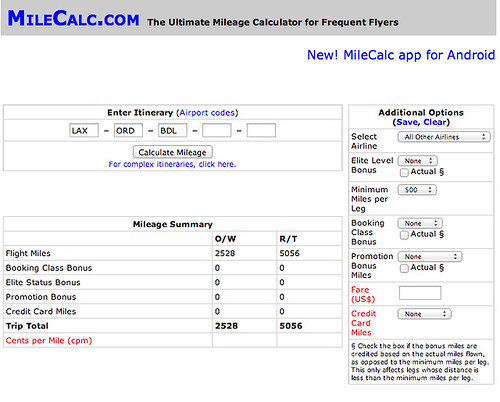 milecalc - frequent flyer mileage calculator
