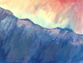 Mountain Peaks with Pink Sky (Acrylic Painting) Repost by randubnick