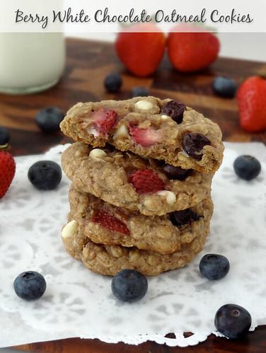 Strawberry and Blueberry White Chocolate Oatmeal Cookies from Life Love and Sugar