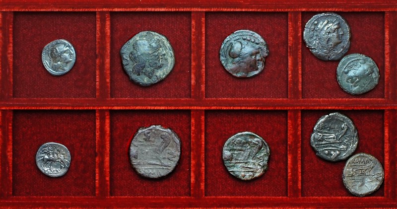 RRC 064 MA Manlia quinarius, semis, triens, quadrans, overstrike sextans, Ahala collection, coins of the Roman Republic