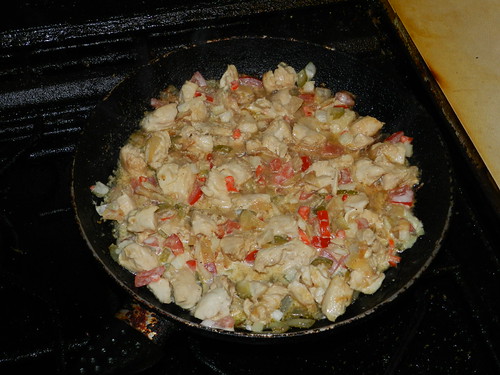 Hot stuff - the yogurt mix, added to fried onions and chicken breast fillet bits