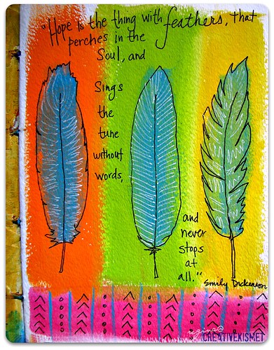 feathers art journal page