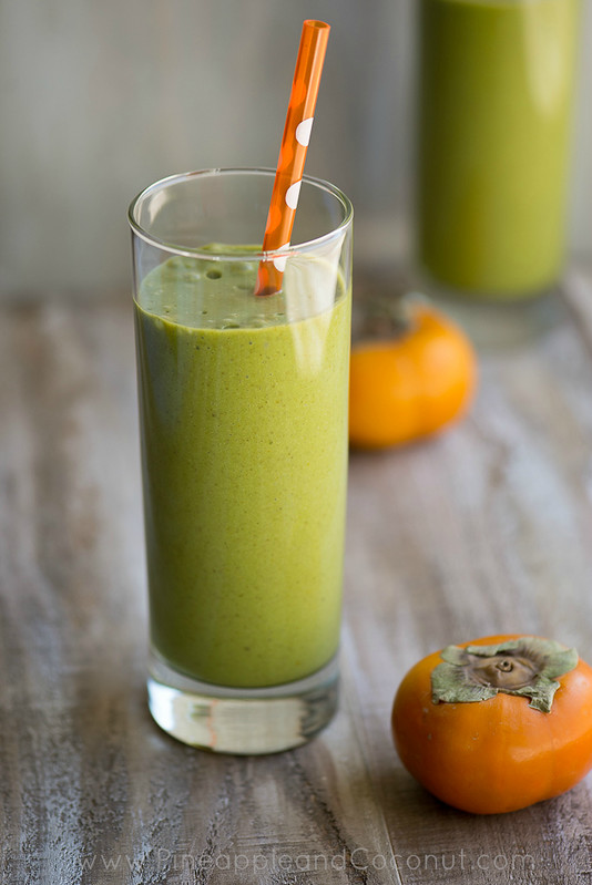 Persimmon and Medjool Date Green Monster Smoothie www.pineappleandcoconut.com