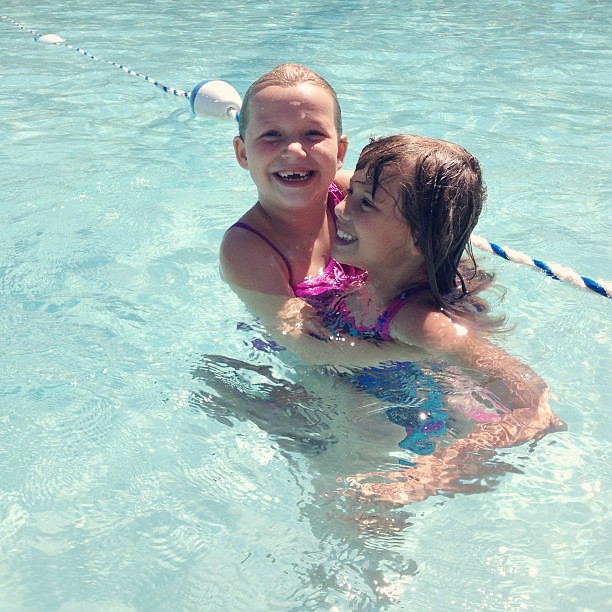 When its a billion degrees outside, you take your playdate to the pool! #bff #besties #pool #summer