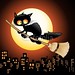#Funny #Halloween #Black #Cat #Cartoon Flying on #Witch #Broom - #HALLOWEEN #ILLUSTRATIONS & #DESIGNS #Blog Post