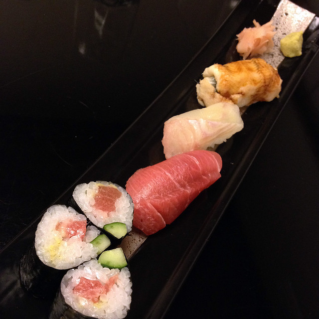 Assorted Sushi - Semi fatty tuna, flatfish, sea eel, tuna and cucumber roll (iPhone 4S photo)