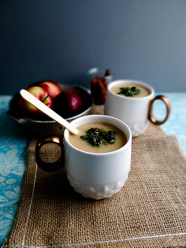 creamy celeriac & apple soup // spicy winter greens oil