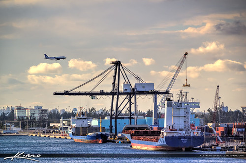 Port Everglades with Airplane Flying Over Fort Lauderdale by Captain Kimo