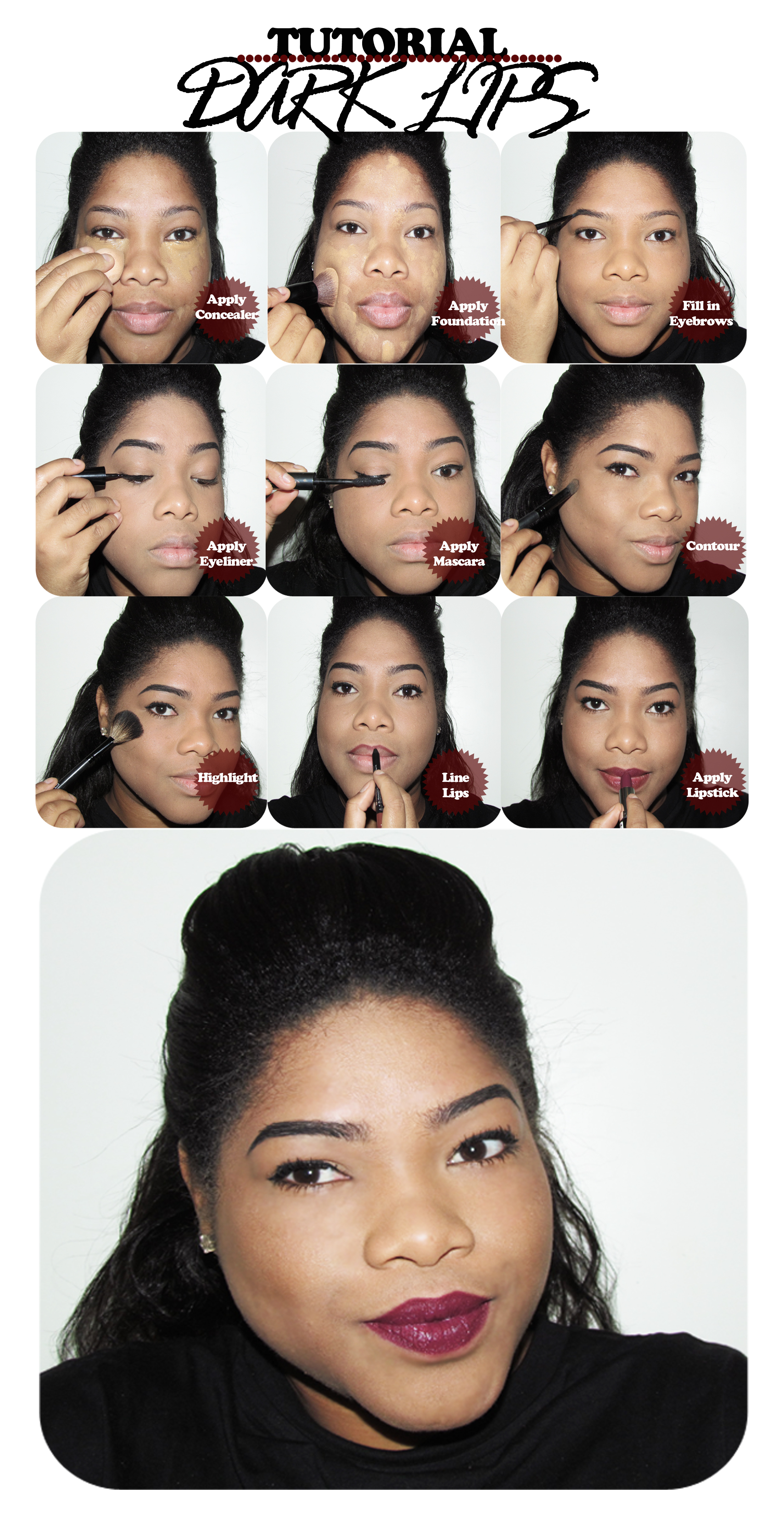 how to,beauty, tutorial,dark lips,make up,rimmel,sephora,mac,contour,highlight