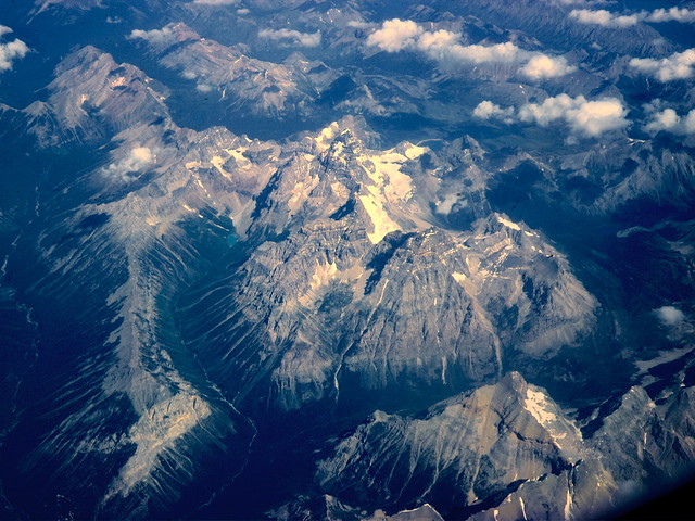 Canadian Rockies on flight east to Calgary, Alberta, July 1979