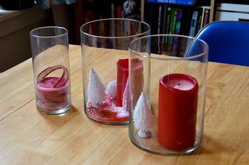 Red Candles in Hurricane Vases