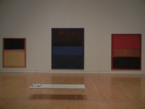 DSCN8778 - _ No. 9 (Dark over Light Earth_Violet and Yellow in Rose), 1954, No. 61 (Rust and Blue) [Brown Blue, Brown on Blue], 1953 & No. 46 [Black, Ochre, Red Over Red], 1957, MOCA