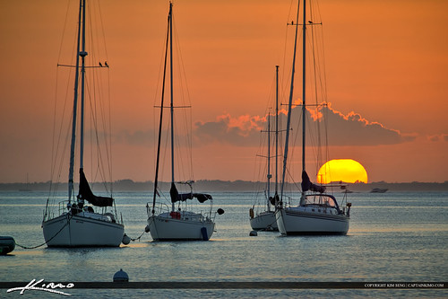 Sailboat Sunset at Biscayne Bay Crandon Park Marina by Captain Kimo
