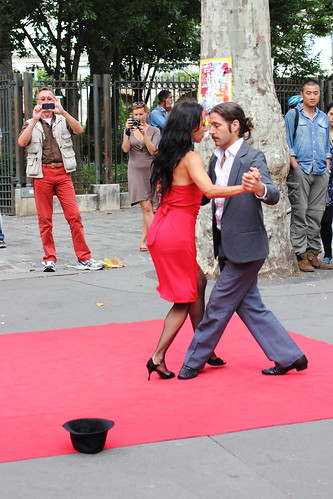 Tango dancers on the street at Montmartre, Paris