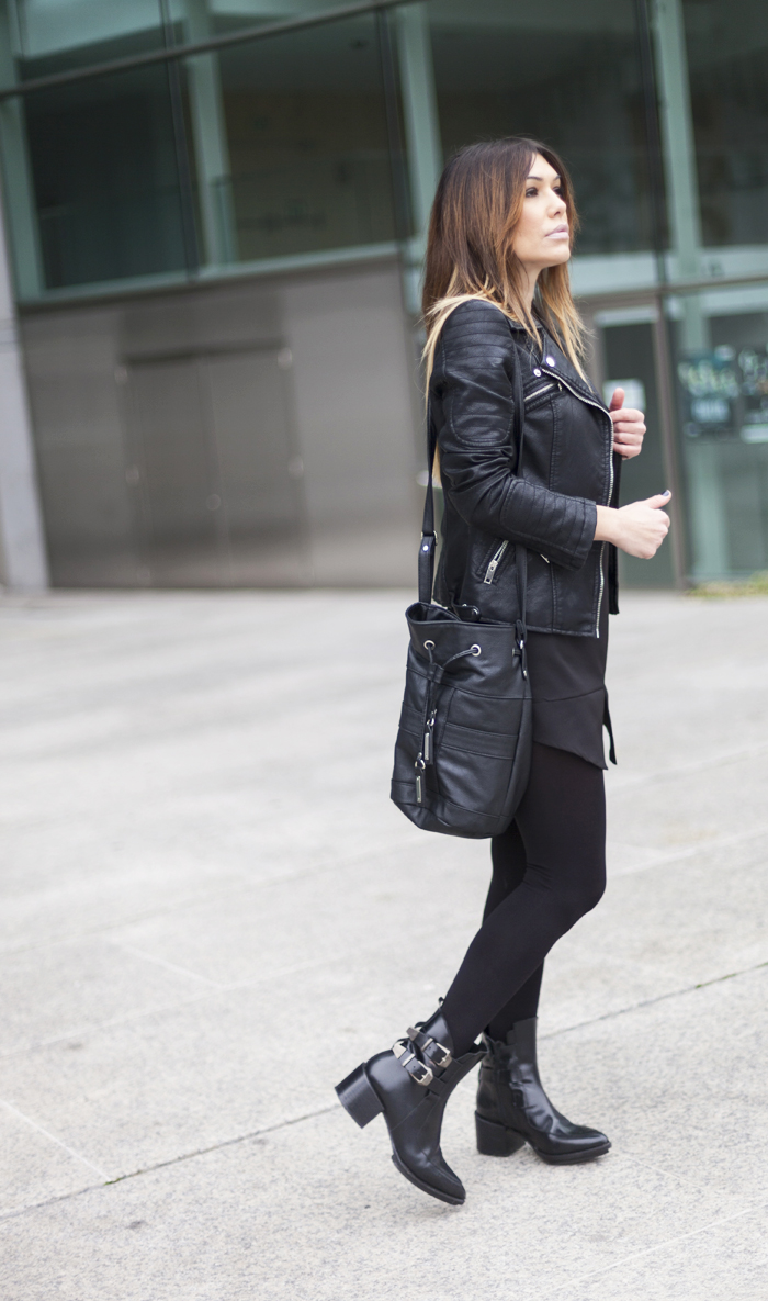 street style barbara crespo black and leather zara fashion blogger outfit