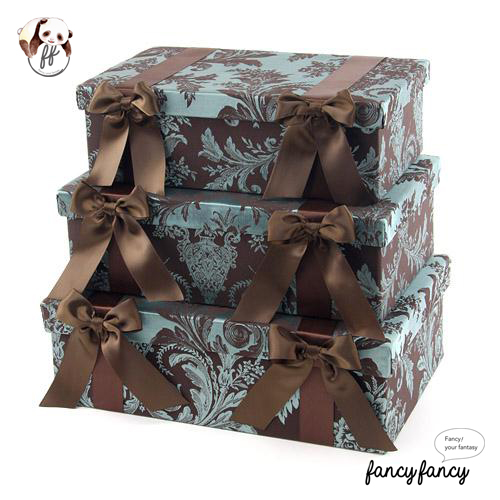 87.優雅宮廷風緞帶蝴蝶結收納盒(美國設計 大中小三個一組)-棕綠色