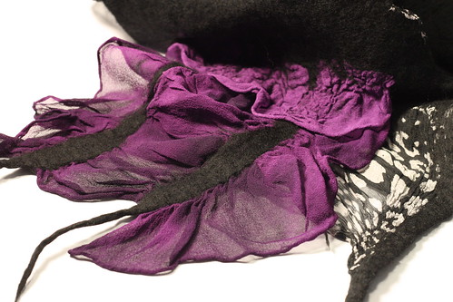 Handmade Felt Scarf Purple With Polka Dots Ruffle Fringe Fashion