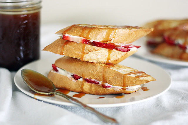strawberry-cream cheese grilled cheese + salted caramel sauce