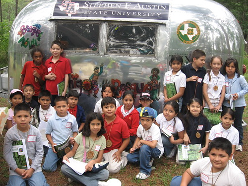 More than 1,500 inner-city youth from Houston Independent School District gather over a week-long period at Jones State Forest – Children’s Forest each year to participate in the annual Exploring Houston’s Backyard. The Bosque Móvil-Forest Mobile is one tool the U.S. Forest Service’s Latino Legacy program uses to provide learning experience around Texas.